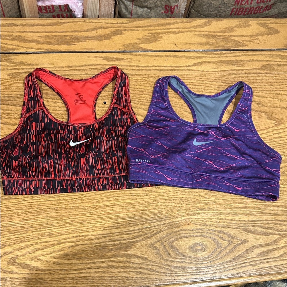 Nike Dri-FIT Patterned Racerback Sports Bras - Red & Purple